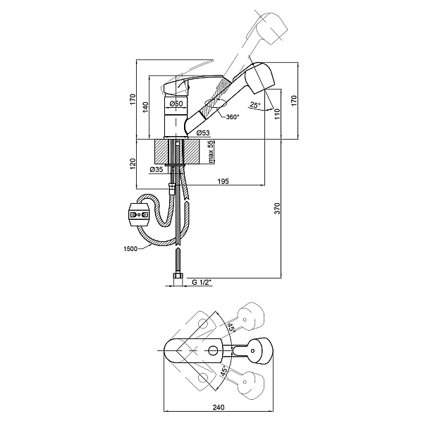 Смеситель для кухни Lidz Mars 011 с выдвижным изливом (k40) LDMAR011CRM34859 Chrome - Фото - 2