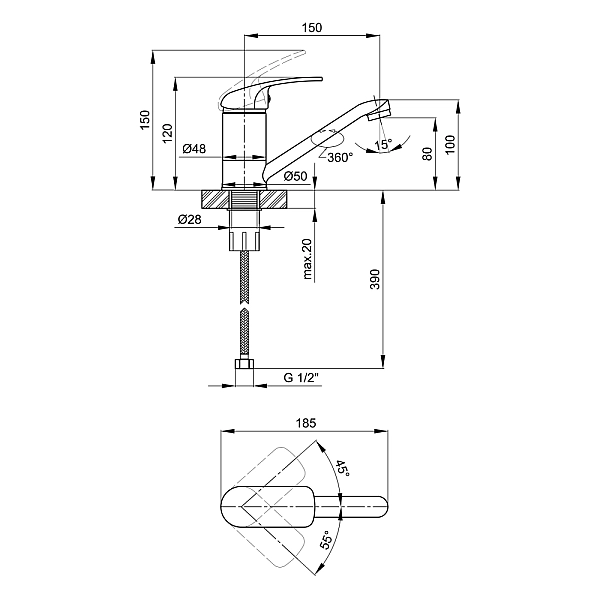 Змішувач для кухні Lidz Mars 003M (k40) LDMAR003MCRM34878 Chrome - Фото - 2